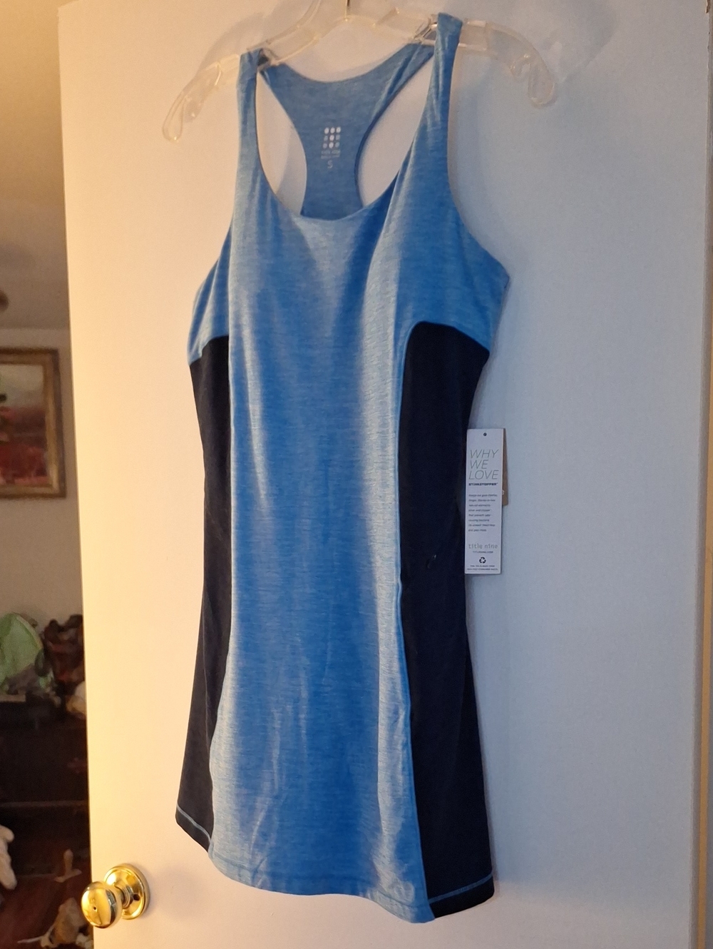 Title Nine Light Blue and Navy Athletic Tank Dress With Built-in Bra And Shorts